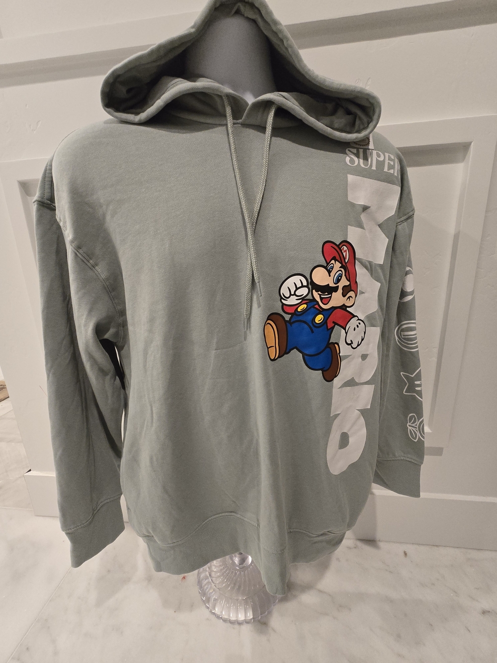 Super Mario Graphic Hoodie - Sage Green Pullover